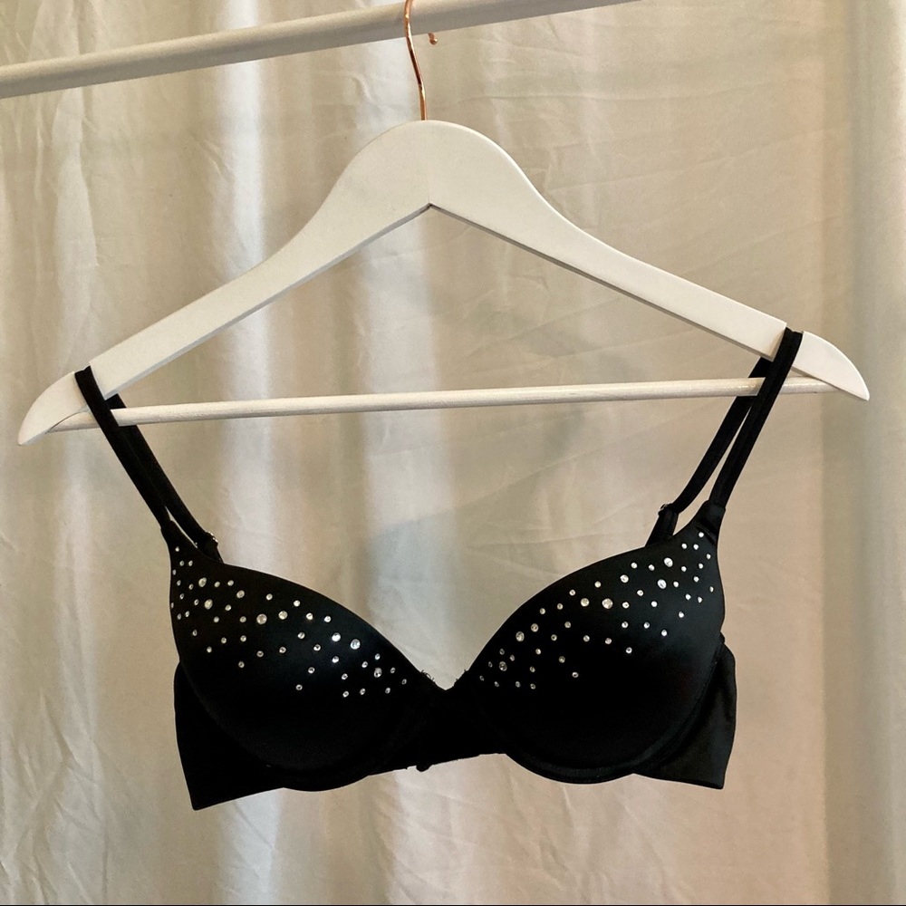 Maidenform rhinestone underwire push-up bra in black - 34B